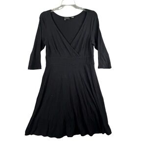 Eileen Fisher Black 3/4 Sleeve V Neck Fit & Flare Stretch Dress Small